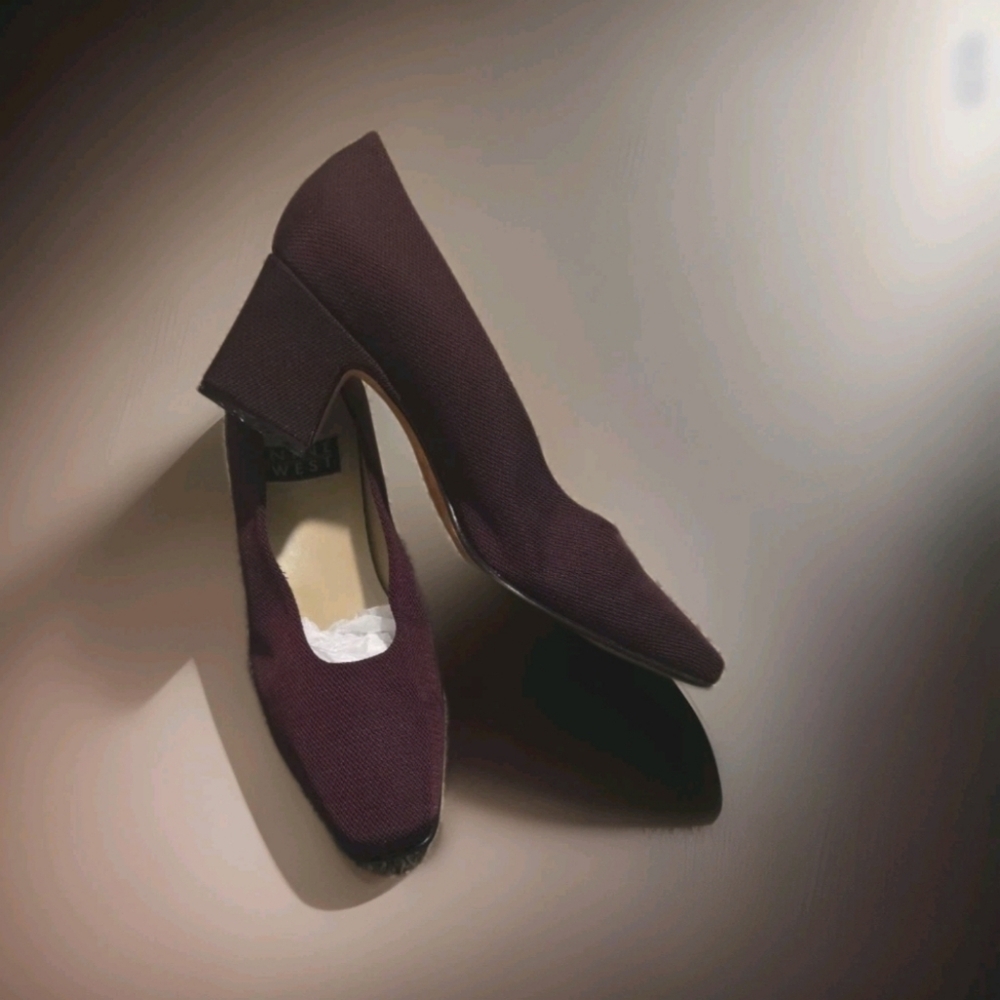 NINE WEST Women’s 6.5M Plum Fabric Square Toe Block  Heel Pumps - Picture 4 of 6